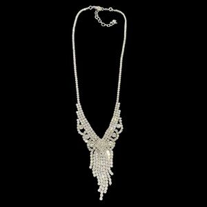 Crystal Fringe Necklace Rhinestone Waterfall Statement Choker Costume Jewelry